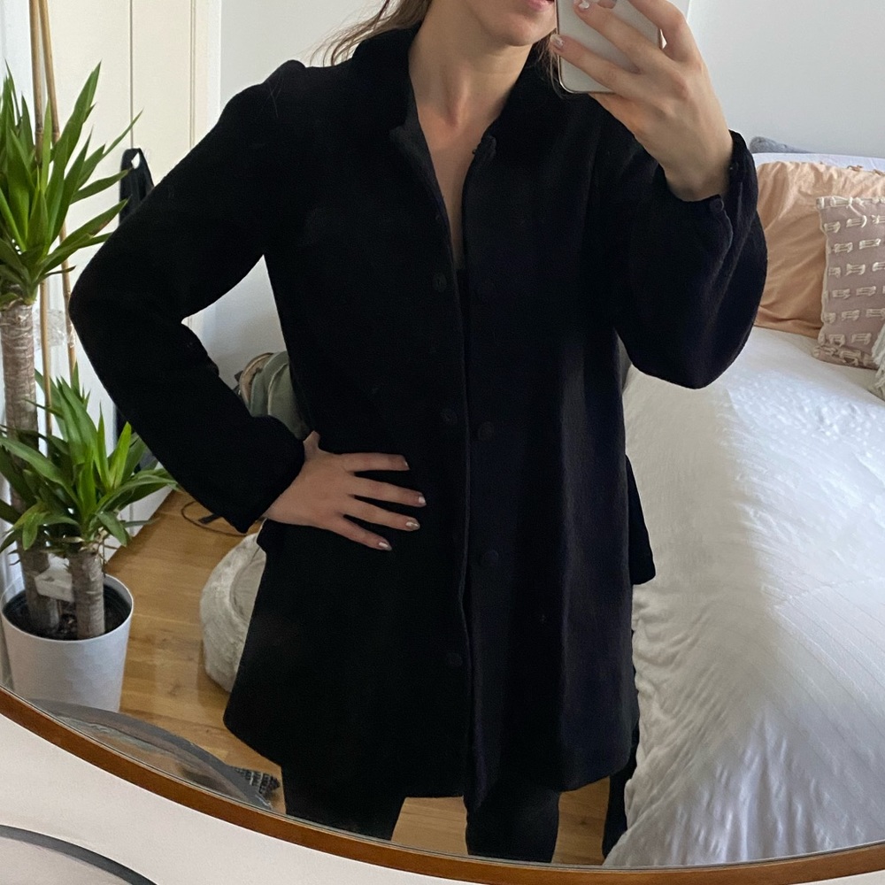 Lyell black babydoll coat with velvet collar